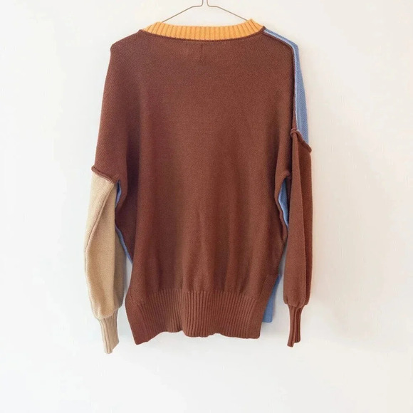 BDG Charlie Pullover Sweater In Blue Multi Oversized Slouchy Color Block - Picture 4 of 5